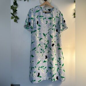 Ann Taylor Baby Blue Mini Dress with White Florals and Black Butterflies